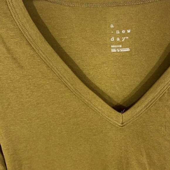 A New Day Long Sleeve V Neck Olive Green Basic Tee - Picture 5 of 6